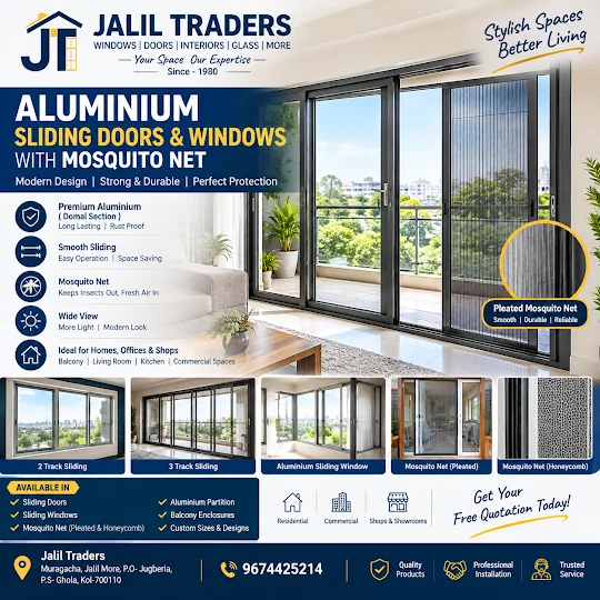 Premium Aluminium Sliding Doors & Windows with Mosquito Net | Jalil Traders