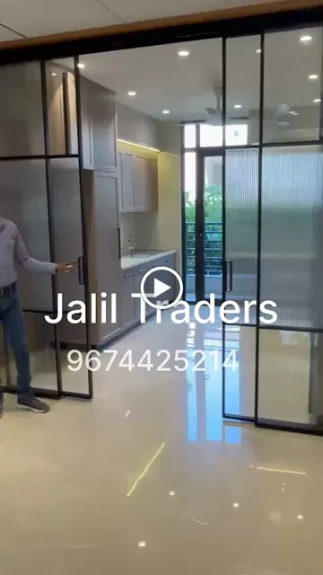 Synchronised Telescopic Sliding Door in Black | Jalil Traders