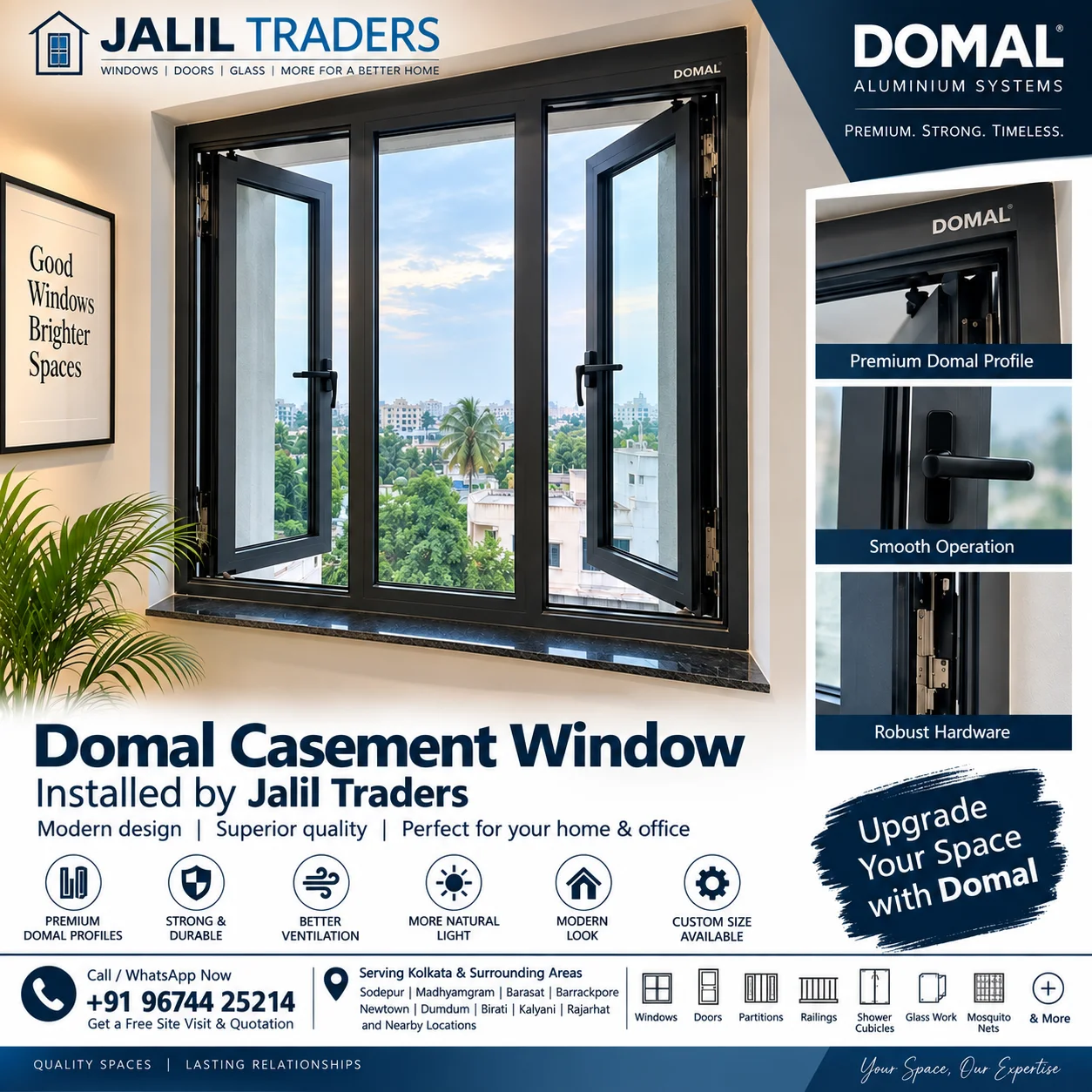 Premium Domal Casement Window Installation in Kolkata 🪟