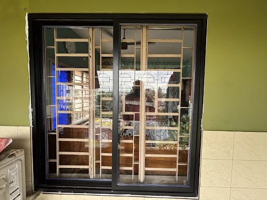 Black colour aluminium window work at Barrackpur. For Mosquito Net , Honeycomb , Aluminium & UPVC PVC…